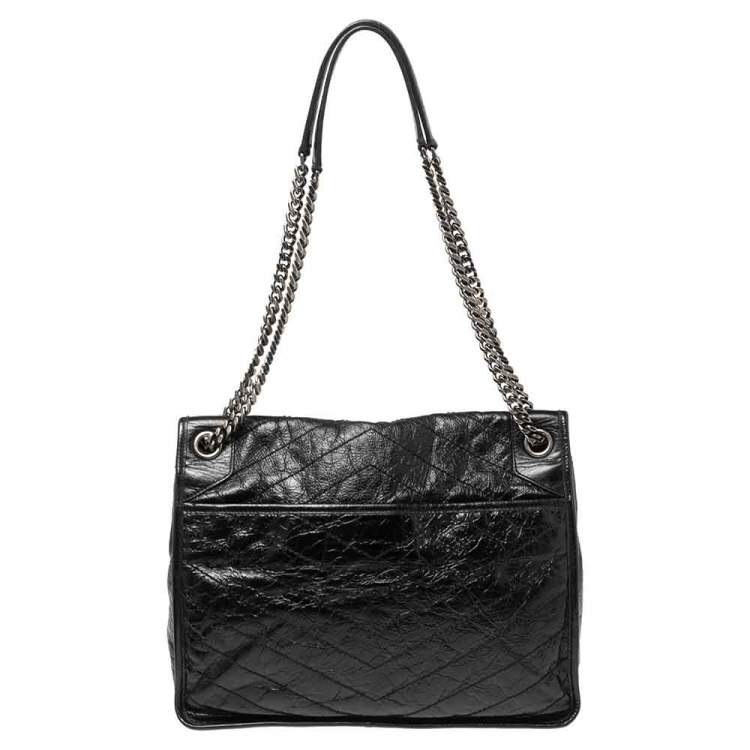 Pre Owned Saint Laurent Black Aged Leather Large Niki Shoulder Bag