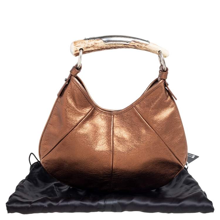 Pre Owned Yves Saint Laurent Bronze Leather Mini Mombasa Hobo