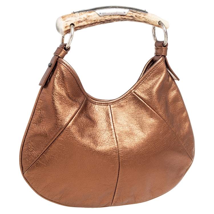 Pre Owned Yves Saint Laurent Bronze Leather Mini Mombasa Hobo
