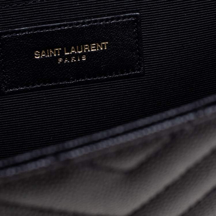 Pre Owned Saint Laurent Black Matelassé Leather Large Monogram Envelope Shoulder Bag