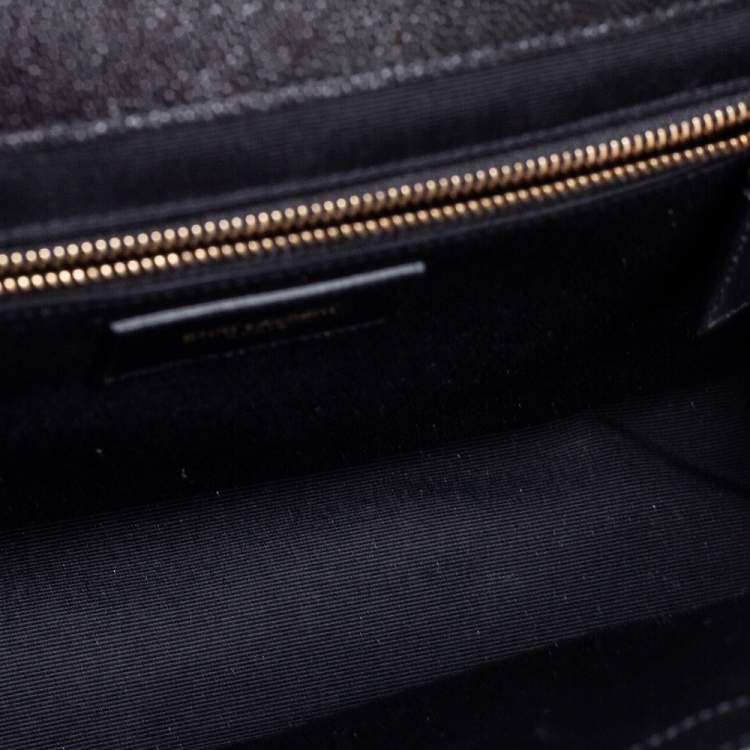 Pre Owned Saint Laurent Black Matelassé Leather Large Monogram Envelope Shoulder Bag