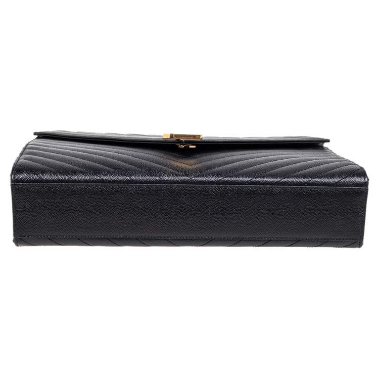 Pre Owned Saint Laurent Black Matelassé Leather Large Monogram Envelope Shoulder Bag