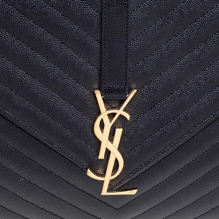 Pre Owned Saint Laurent Black Matelassé Leather Large Monogram Envelope Shoulder Bag