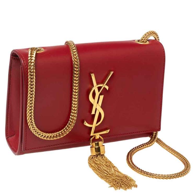 Pre Owned Saint Laurent Red Leather Small Kate Tassel Crossbody Bag