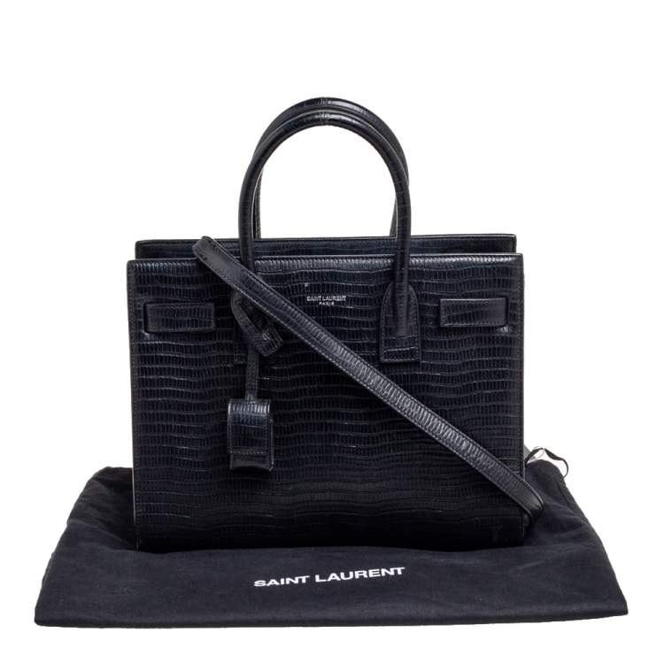 Pre Owned Saint Laurent Black Lizard Embossed Leather Baby Classic Sac De Jour Tote