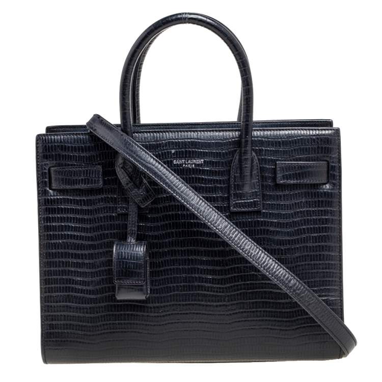 Pre Owned Saint Laurent Black Lizard Embossed Leather Baby Classic Sac De Jour Tote