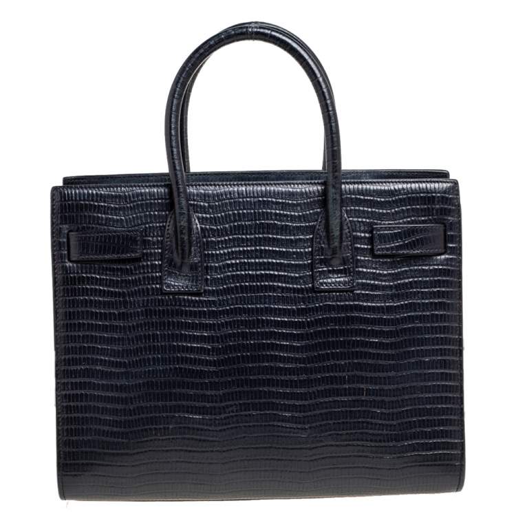 Pre Owned Saint Laurent Black Lizard Embossed Leather Baby Classic Sac De Jour Tote