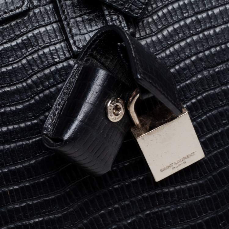 Pre Owned Saint Laurent Black Lizard Embossed Leather Baby Classic Sac De Jour Tote