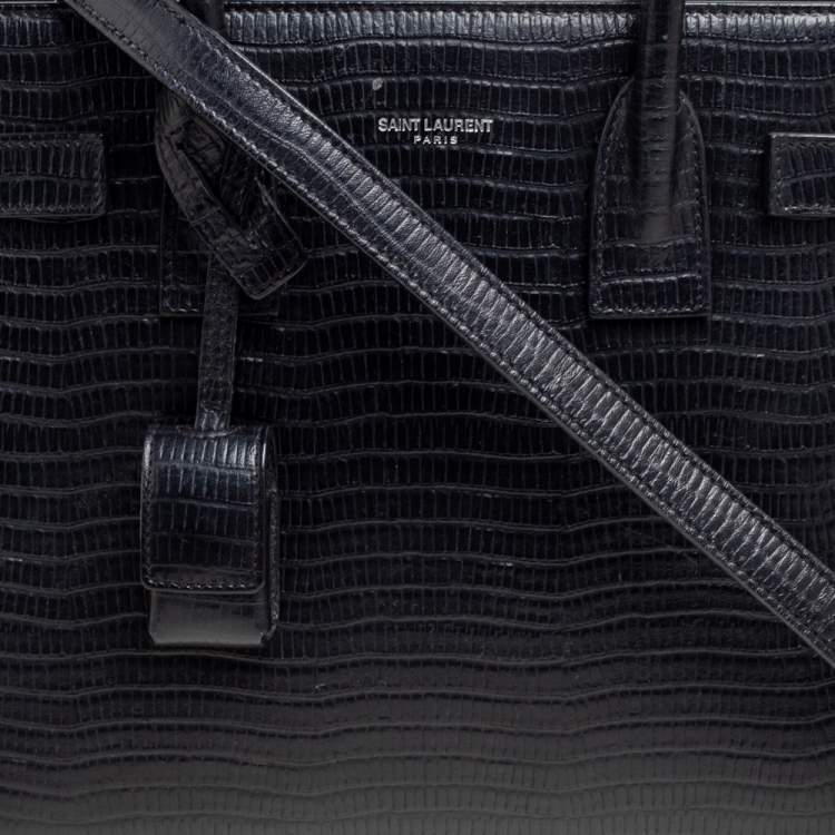 Pre Owned Saint Laurent Black Lizard Embossed Leather Baby Classic Sac De Jour Tote