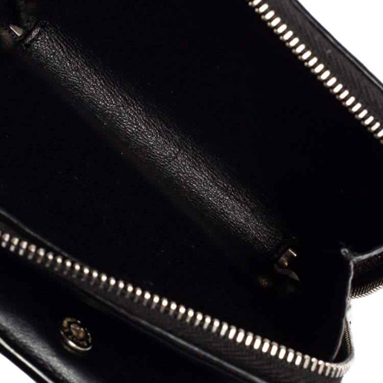 Pre Owned Saint Laurent Black Croc Embossed Leather Monogram Compact Wallet