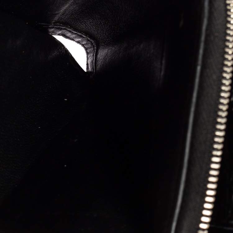 Pre Owned Saint Laurent Black Croc Embossed Leather Monogram Compact Wallet