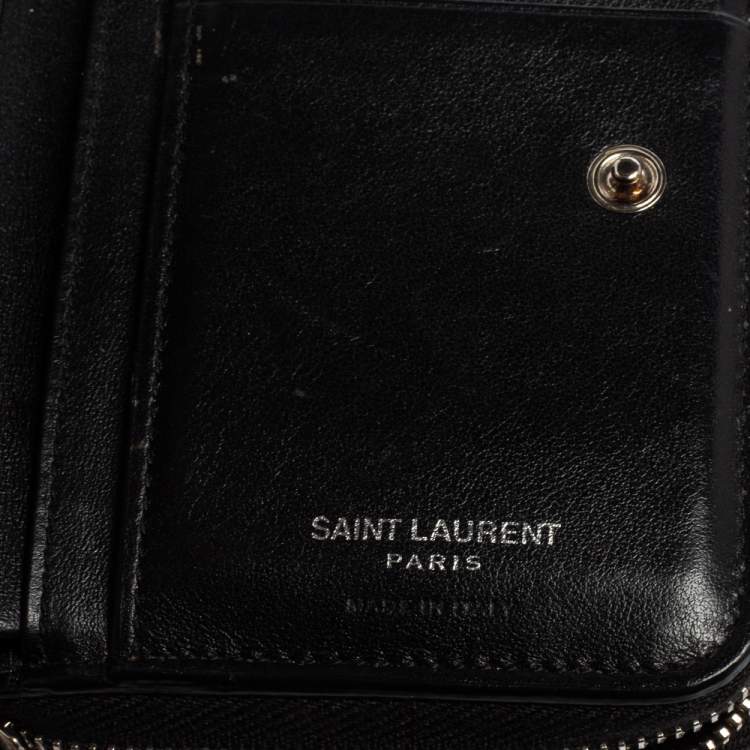 Pre Owned Saint Laurent Black Croc Embossed Leather Monogram Compact Wallet
