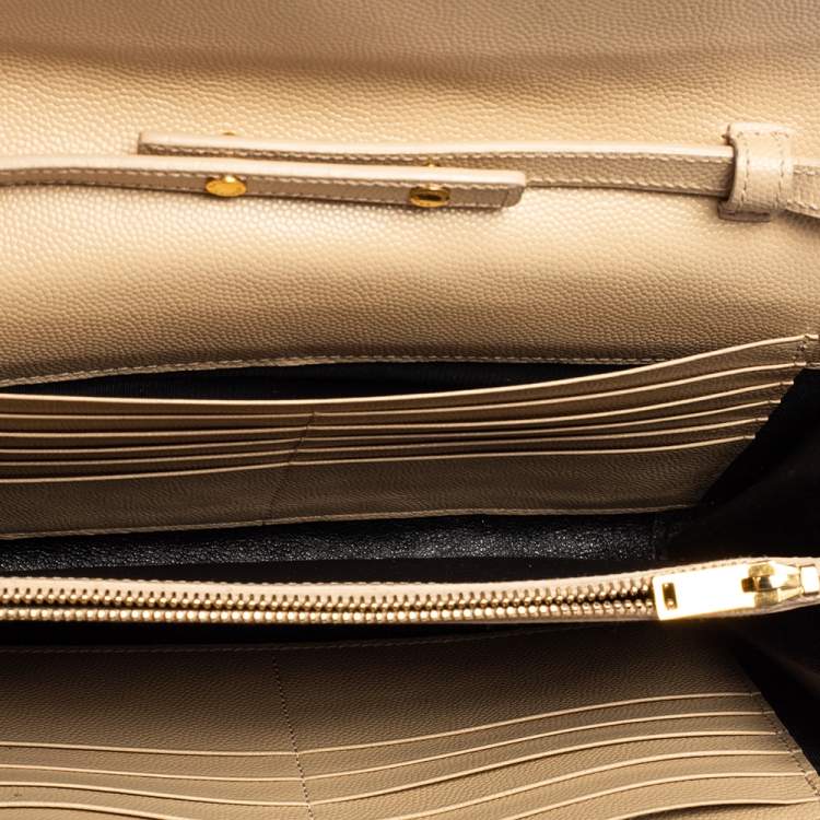 Pre Owned Saint Laurent Beige Matelassé Leather Monogram Envelope Wallet on Chain