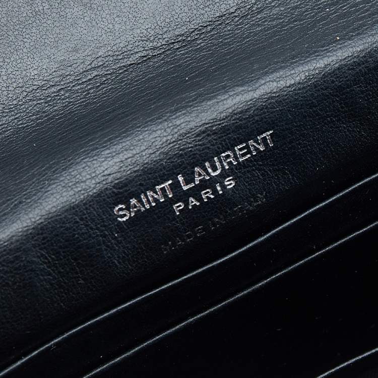 Pre Owned Saint Laurent Black Croc Embossed Leather Monogram Envelope Compact Wallet