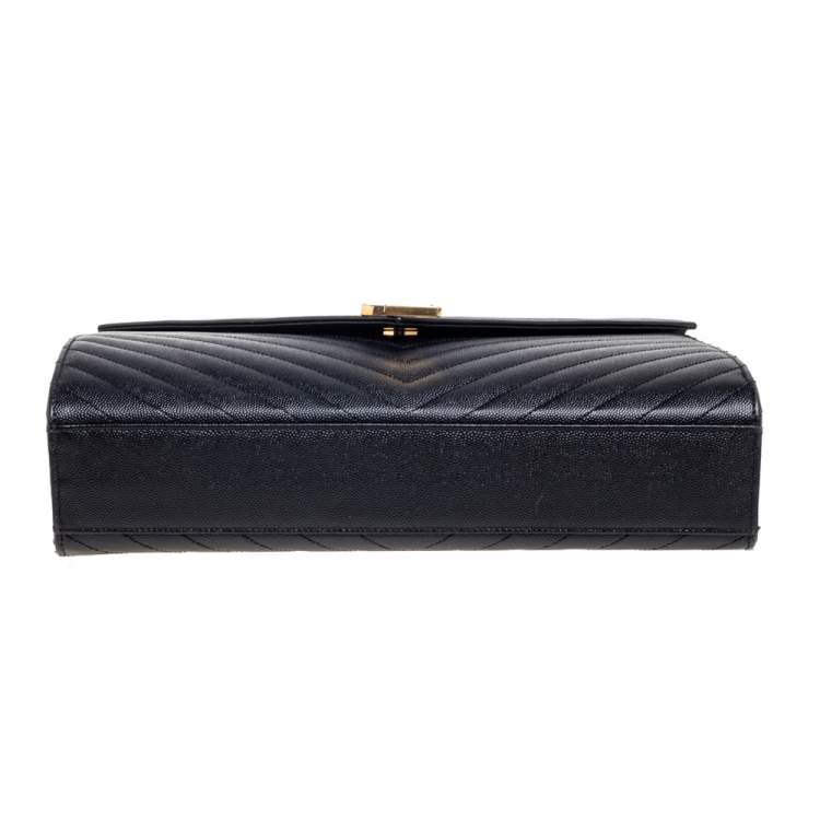 Pre Owned Saint Laurent Black Chevron Quilted Leather Monogram Envelope Shoulder Bag