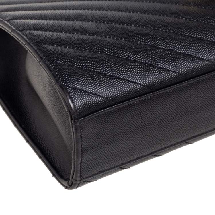 Pre Owned Saint Laurent Black Chevron Quilted Leather Monogram Envelope Shoulder Bag
