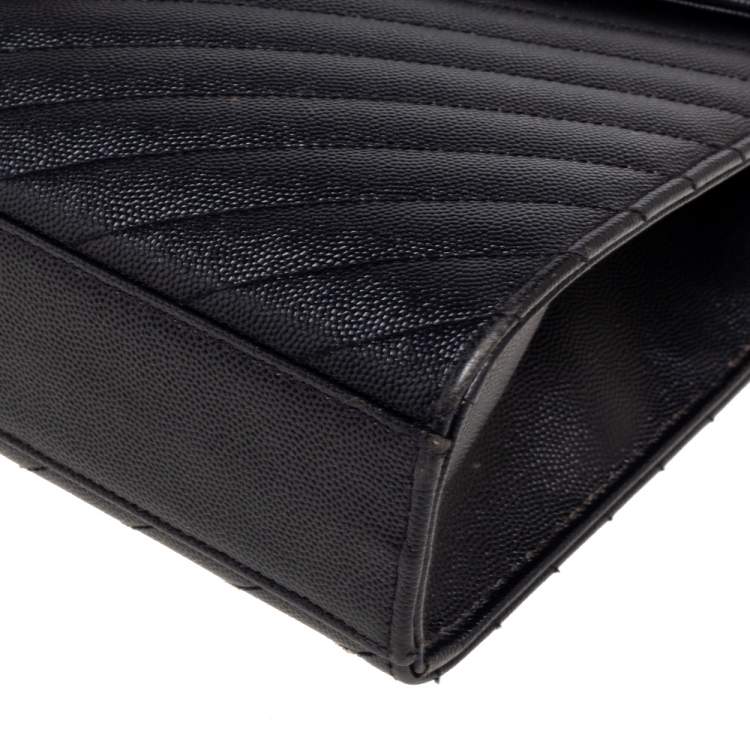 Pre Owned Saint Laurent Black Chevron Quilted Leather Monogram Envelope Shoulder Bag