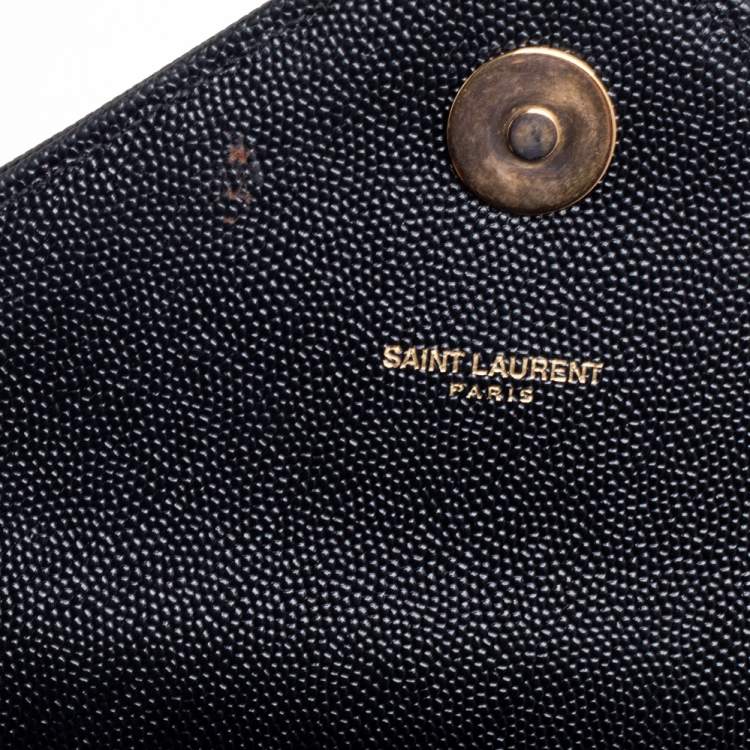 Pre Owned Saint Laurent Black Chevron Quilted Leather Monogram Envelope Shoulder Bag