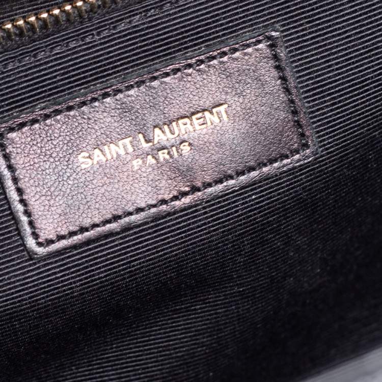 Pre Owned Saint Laurent Black Chevron Quilted Leather Monogram Envelope Shoulder Bag