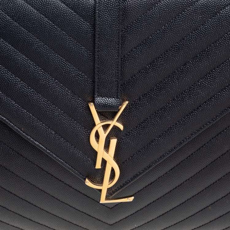 Pre Owned Saint Laurent Black Chevron Quilted Leather Monogram Envelope Shoulder Bag
