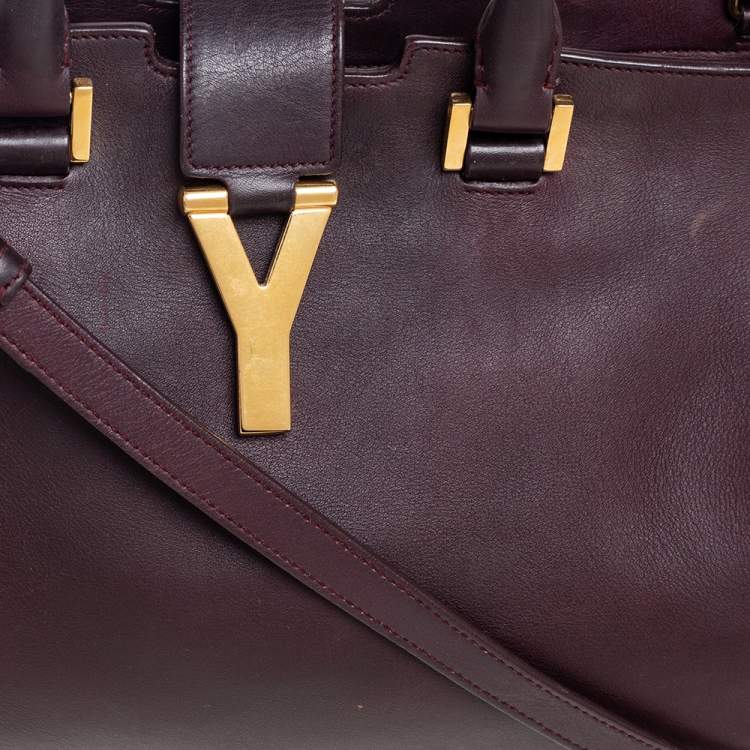 Pre Owned Saint Laurent Burgundy Leather Small Cabas Chyc Tote