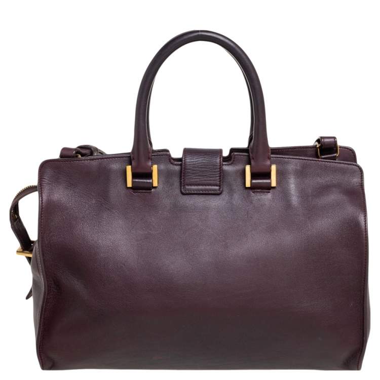 Pre Owned Saint Laurent Burgundy Leather Small Cabas Chyc Tote