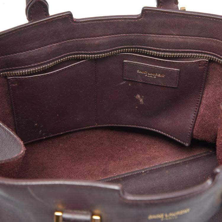 Pre Owned Saint Laurent Burgundy Leather Small Cabas Chyc Tote
