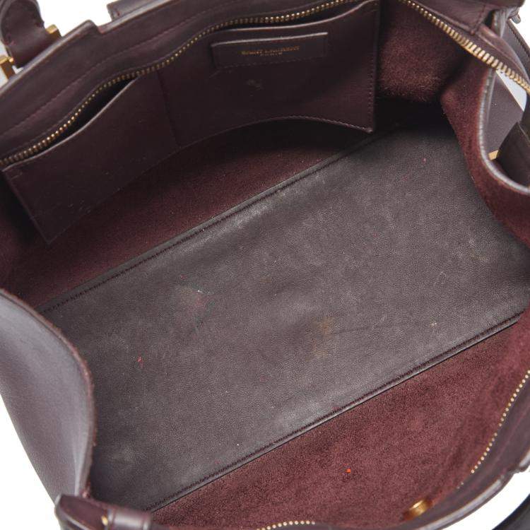 Pre Owned Saint Laurent Burgundy Leather Small Cabas Chyc Tote