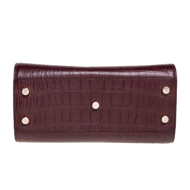 Pre Owned Saint Laurent Burgundy Croc Embossed Leather Baby Classic Sac De Jour Tote