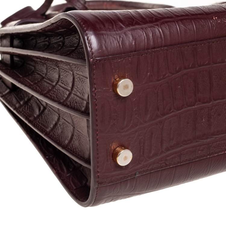 Pre Owned Saint Laurent Burgundy Croc Embossed Leather Baby Classic Sac De Jour Tote