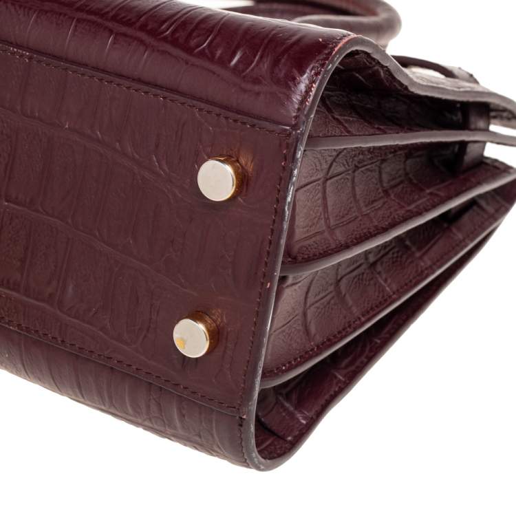 Pre Owned Saint Laurent Burgundy Croc Embossed Leather Baby Classic Sac De Jour Tote