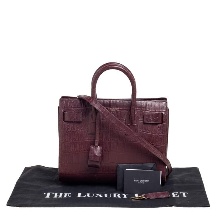 Pre Owned Saint Laurent Burgundy Croc Embossed Leather Baby Classic Sac De Jour Tote