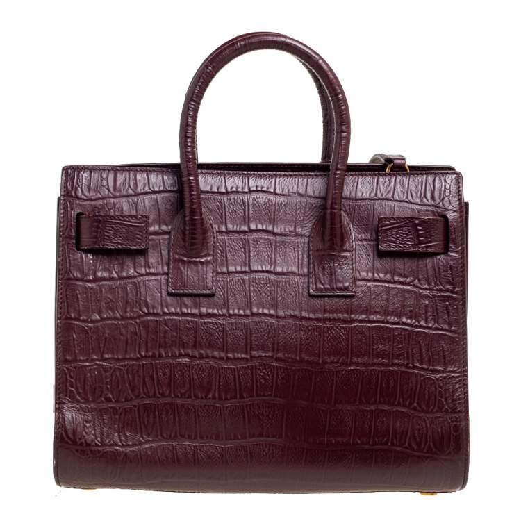 Pre Owned Saint Laurent Burgundy Croc Embossed Leather Baby Classic Sac De Jour Tote