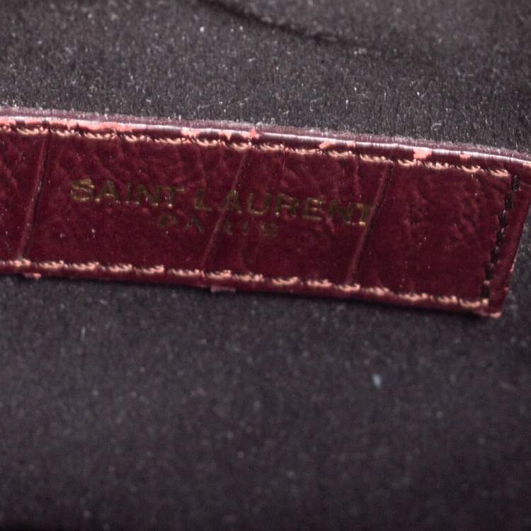 Pre Owned Saint Laurent Burgundy Croc Embossed Leather Baby Classic Sac De Jour Tote