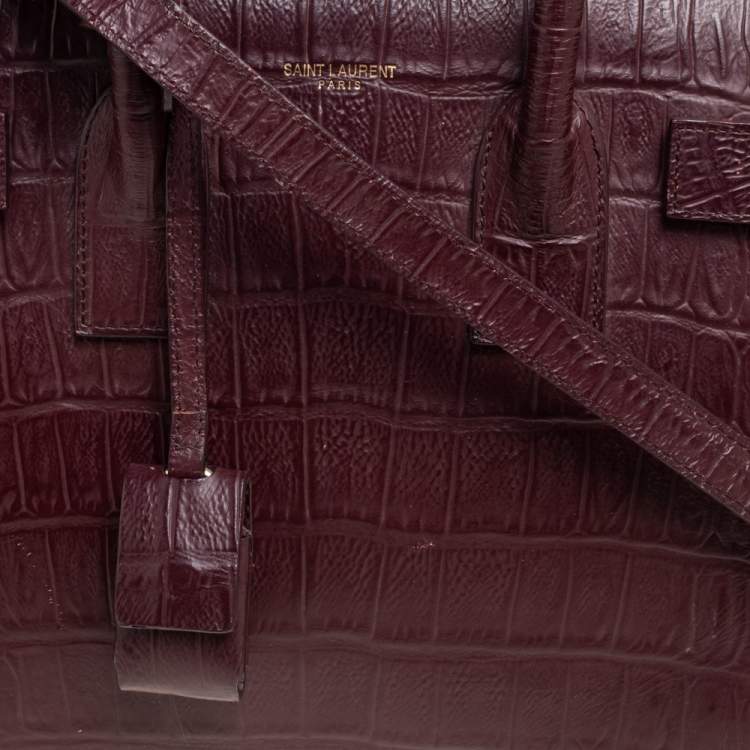Pre Owned Saint Laurent Burgundy Croc Embossed Leather Baby Classic Sac De Jour Tote