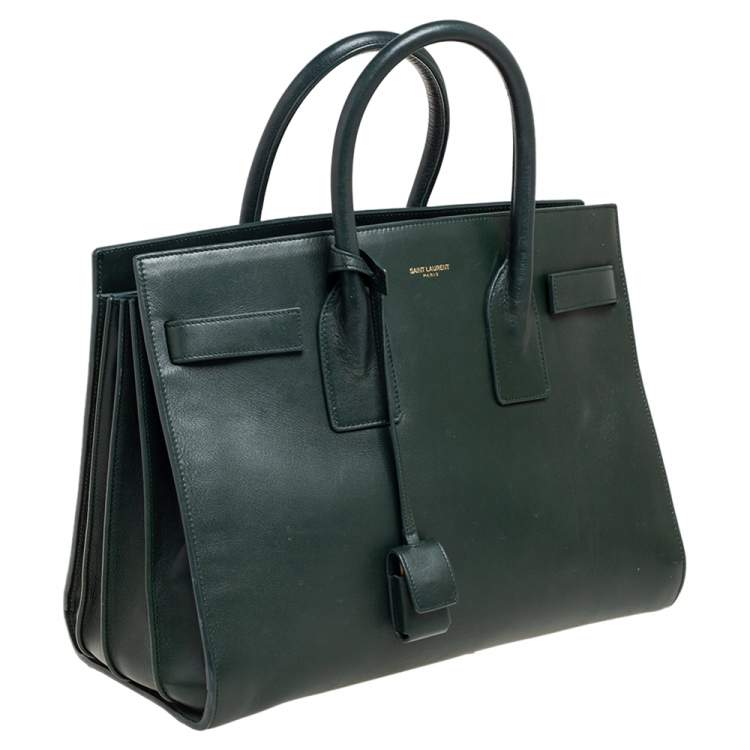 Pre Owned Saint Laurent Green Leather Small Classic Sac De Jour Tote