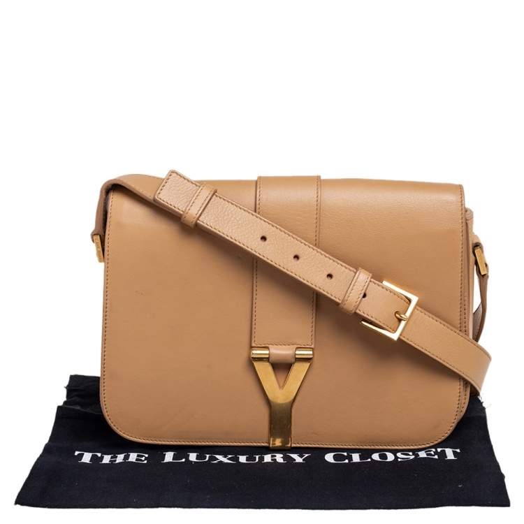 Pre Owned Saint Laurent Beige Leather Medium Chyc Flap Shoulder Bag