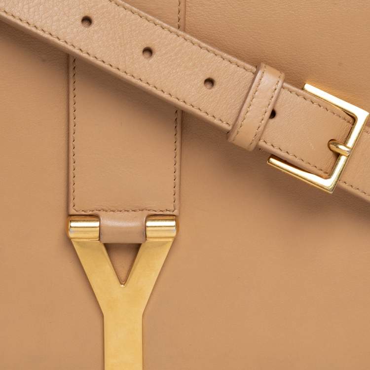 Pre Owned Saint Laurent Beige Leather Medium Chyc Flap Shoulder Bag