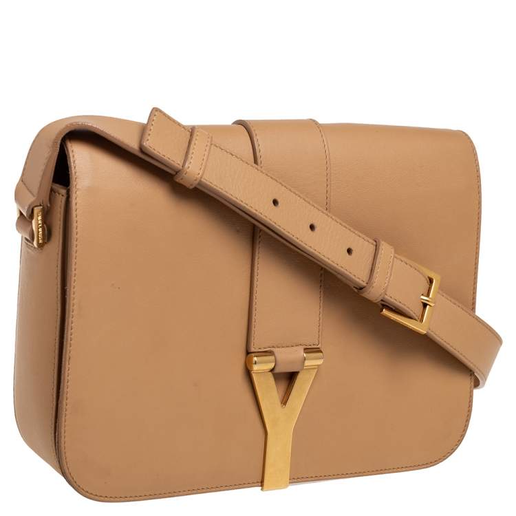 Pre Owned Saint Laurent Beige Leather Medium Chyc Flap Shoulder Bag