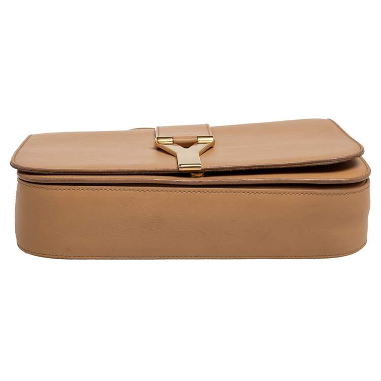 Pre Owned Saint Laurent Beige Leather Medium Chyc Flap Shoulder Bag