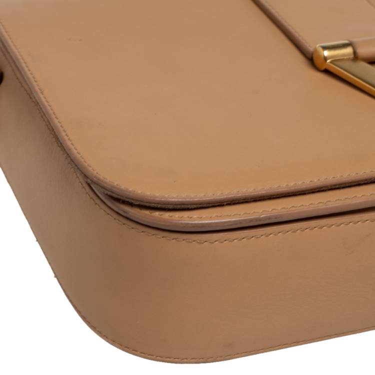Pre Owned Saint Laurent Beige Leather Medium Chyc Flap Shoulder Bag