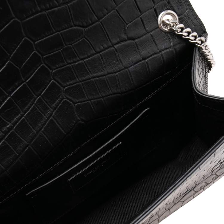 Pre Owned Saint Laurent Black Croc Embossed Leather Medium Kate Shoulder Bag