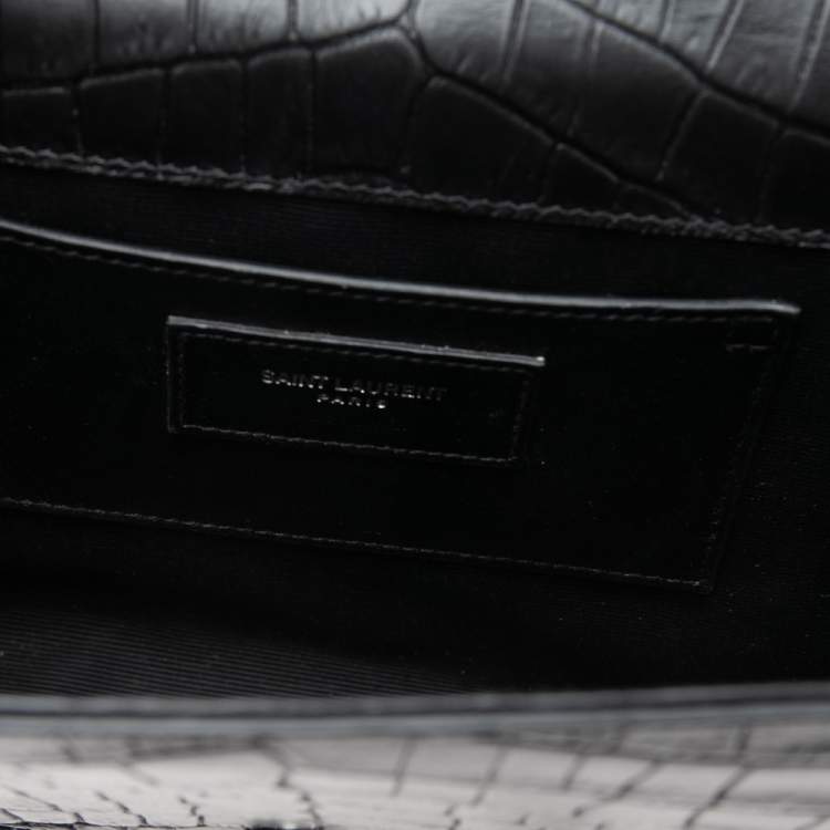 Pre Owned Saint Laurent Black Croc Embossed Leather Medium Kate Shoulder Bag