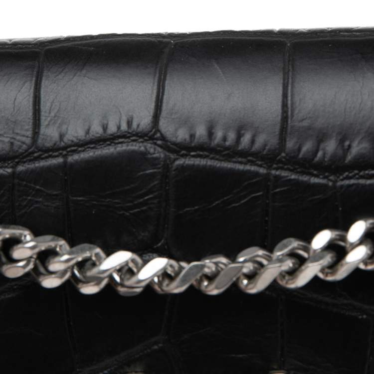 Pre Owned Saint Laurent Black Croc Embossed Leather Medium Kate Shoulder Bag