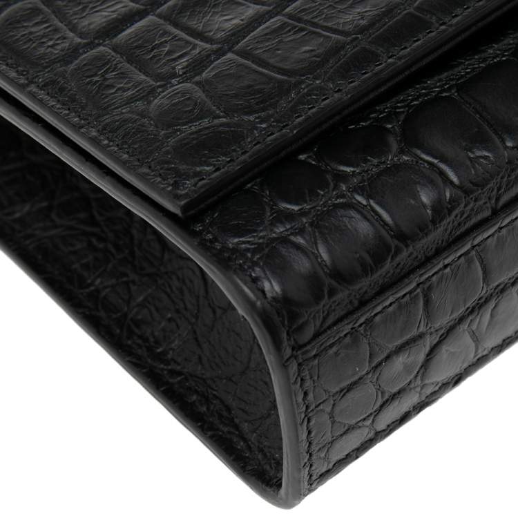 Pre Owned Saint Laurent Black Croc Embossed Leather Medium Kate Shoulder Bag