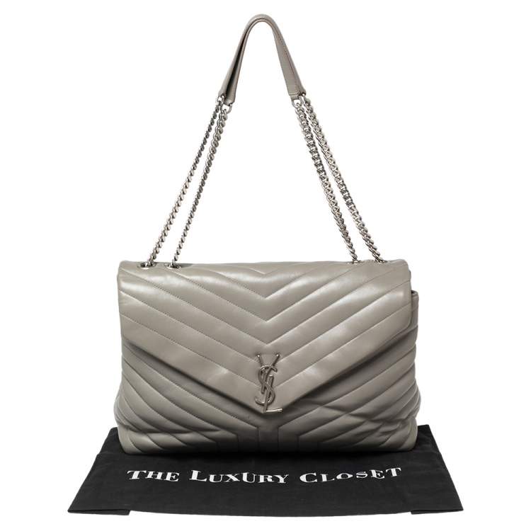 Pre Owned Saint Laurent Grey Matelassé Leather Large Loulou Shoulder Bag