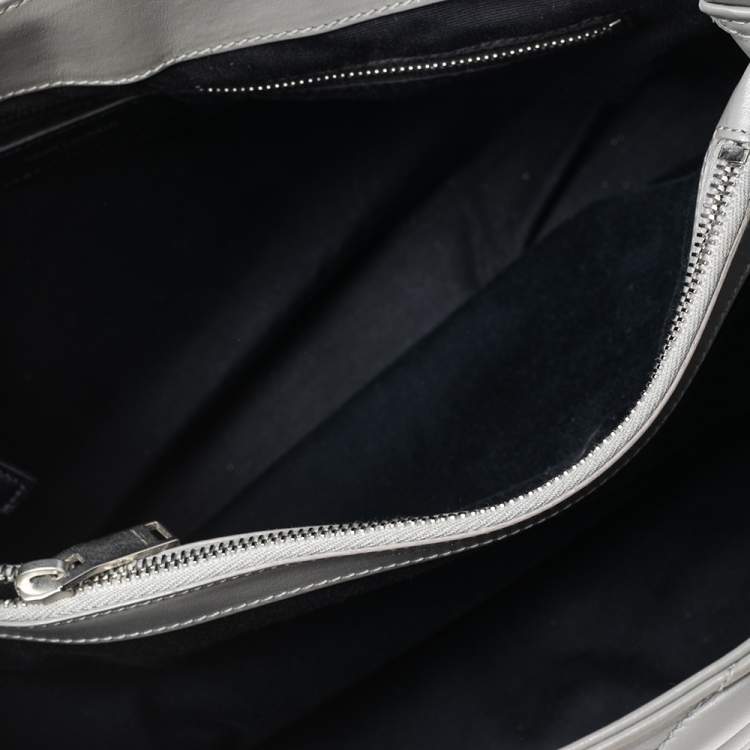 Pre Owned Saint Laurent Grey Matelassé Leather Large Loulou Shoulder Bag