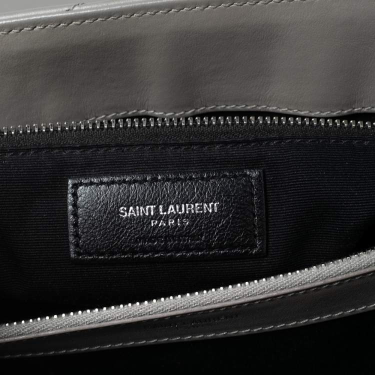 Pre Owned Saint Laurent Grey Matelassé Leather Large Loulou Shoulder Bag
