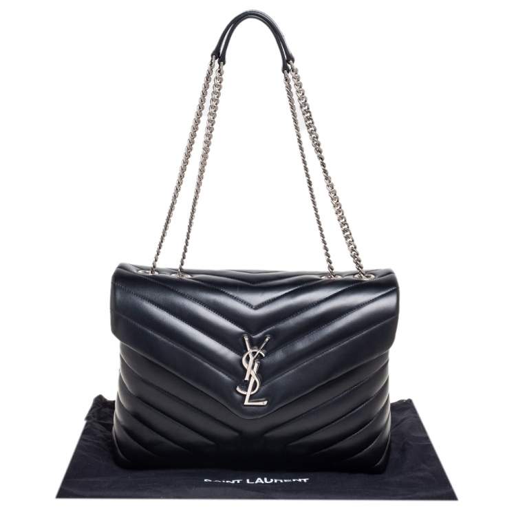 Pre Owned Saint Laurent Black Matelassé Leather Medium Loulou Shoulder Bag