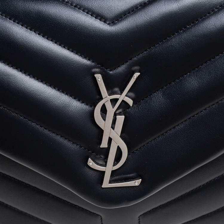 Pre Owned Saint Laurent Black Matelassé Leather Medium Loulou Shoulder Bag